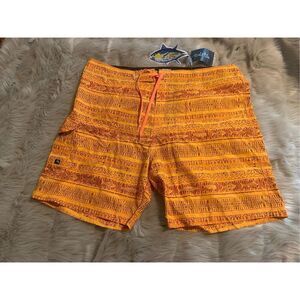 NWT Salt Life Mens Swim Trunks Orange Tribal Size 40